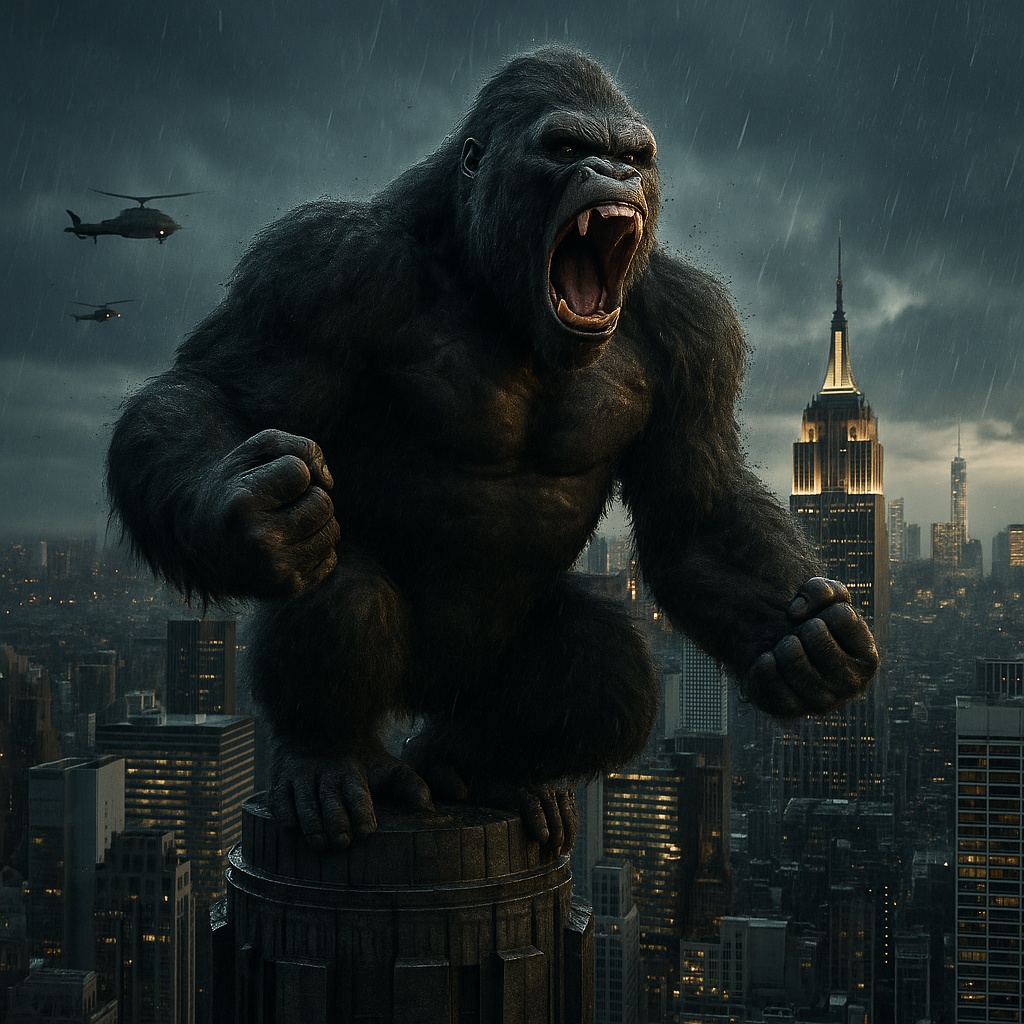 Majestic gorilla in a lush forest